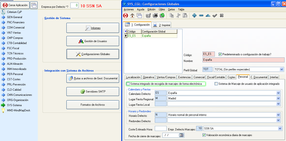 Configuraciones globales