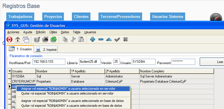 Gestión de usuarios del sistema