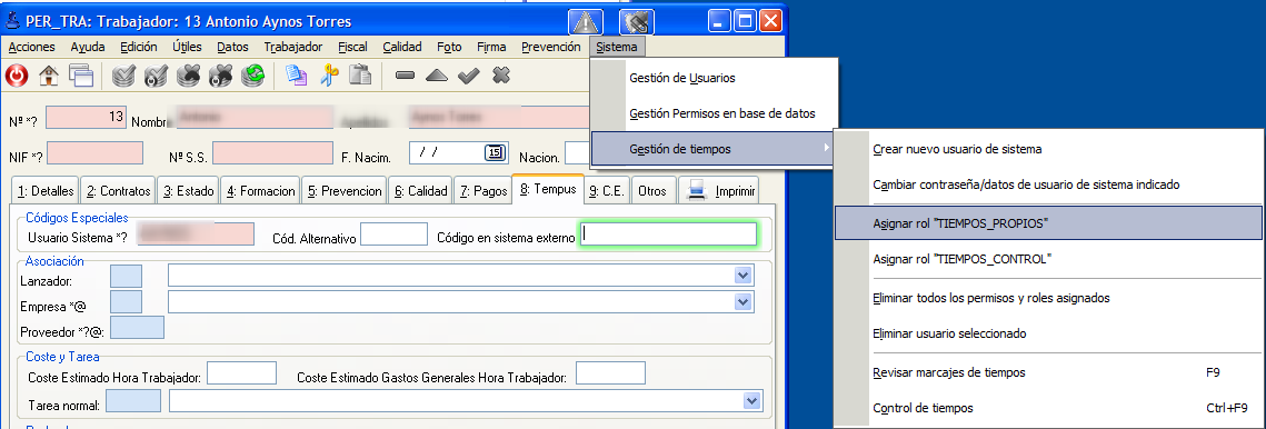 Configurar usuario de sistema de base de datos