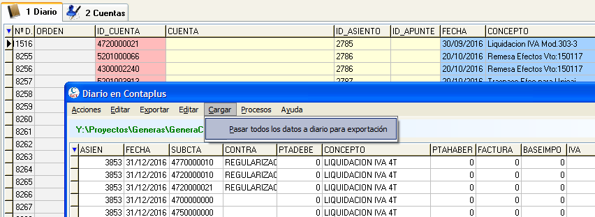 Carga de diario de Contaplus