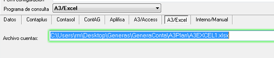 Configuramos ruta a excel de subcuentas de A3