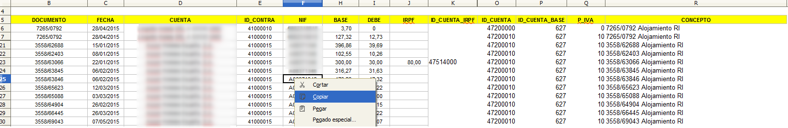 Cargar facturas en Contaplus