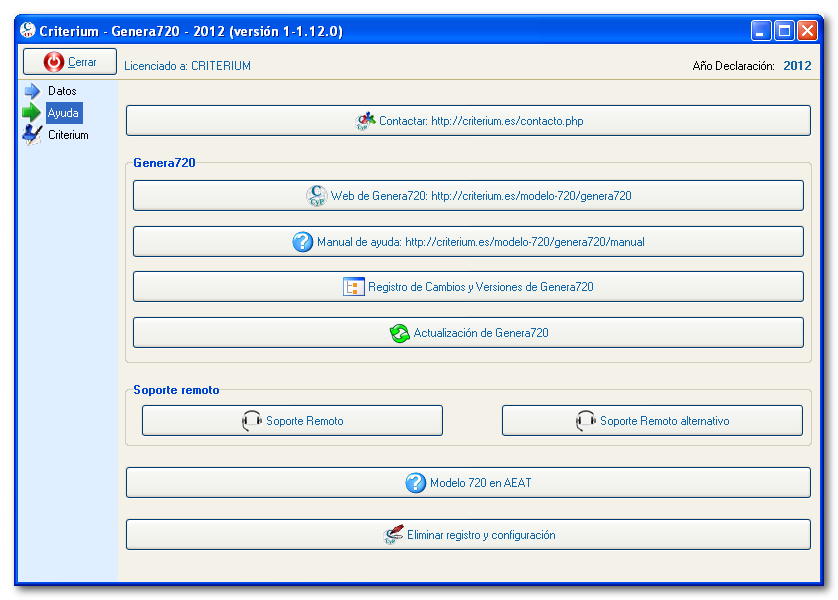 Panel de ayuda de Genera720