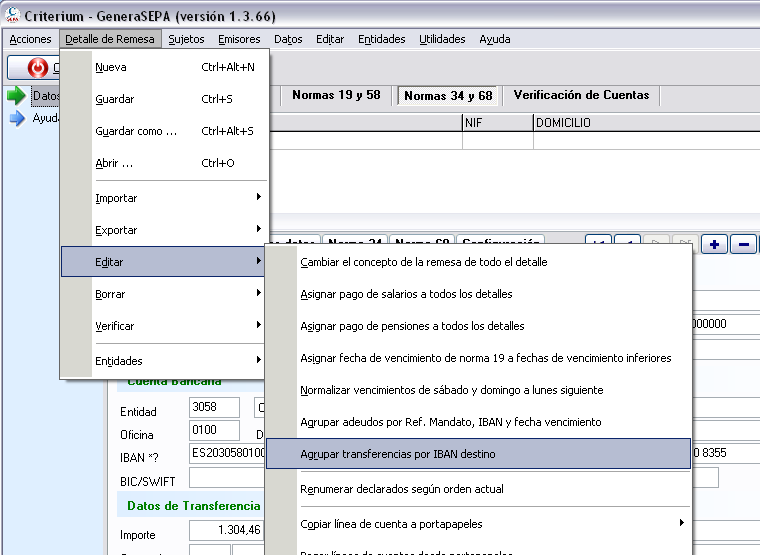 Agrupar transferencias SEPA