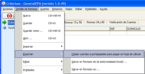 Exportar datos SEPA a excel