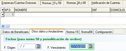 Establecer fecha de vencimiento en norma 19