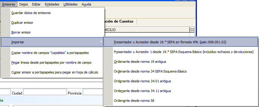 Importar emisores desde normas