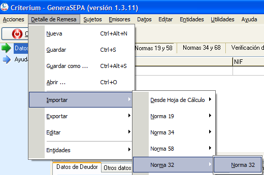 Importar norma 32 para conversión a 19