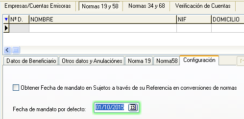 Configurar fecha de mandato por defecto