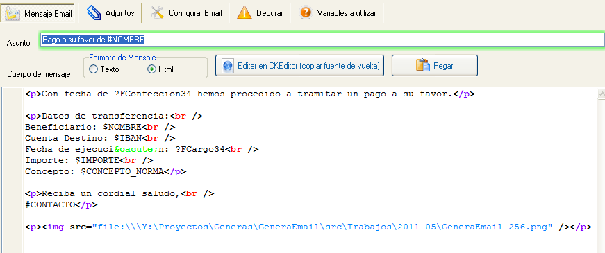 Configuración de mensajes de notificación de recibos y transferencias