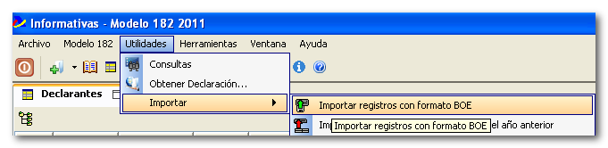 Utilidades → Importar → Importar registros con formato BOE.