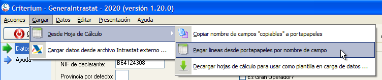 Pegar datos de Intrastat desde Excel