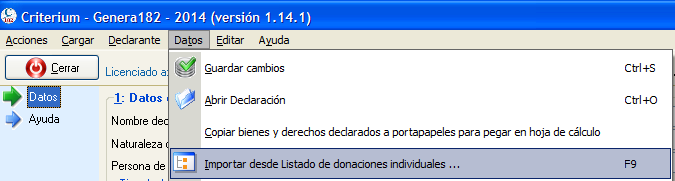 Opción de importación de donaciones individuales