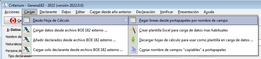Pegar datos desde Excel a modelo 182