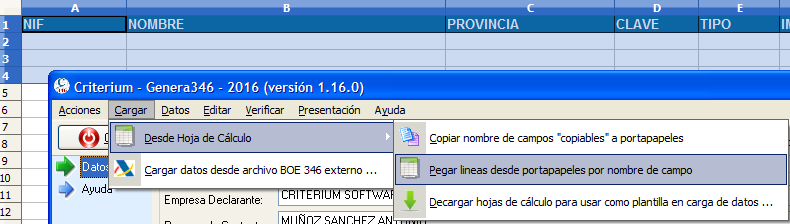 Cargar datos de hoja de cálculo a modelo 364
