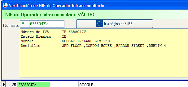Verificación en VIES de Google