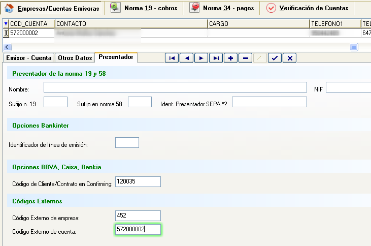 Configurar cuenta contable de emisor