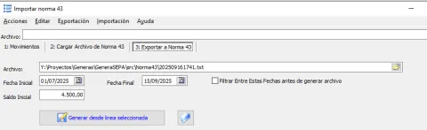 Exportar a norma 43 desde datos importados desde hoja de cálculo