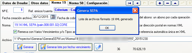 Lote de norma 19 XML por fecha de vencimiento