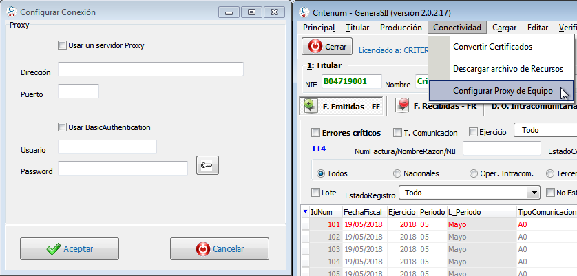 Configurar proxy para envío a SII