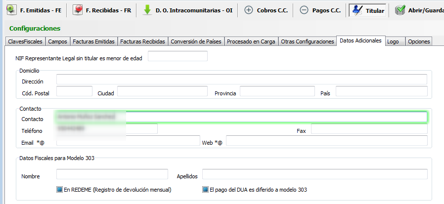 Datos de contacto de modelo 349