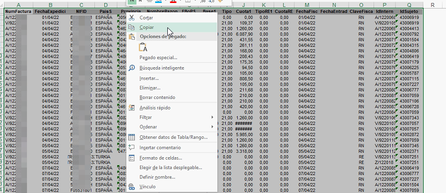 Selección y copiado de datos en Excel