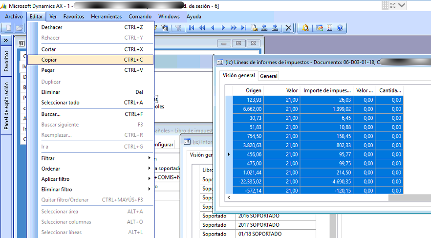 Copiar datos en el SII desde Microsoft Dynamics AX