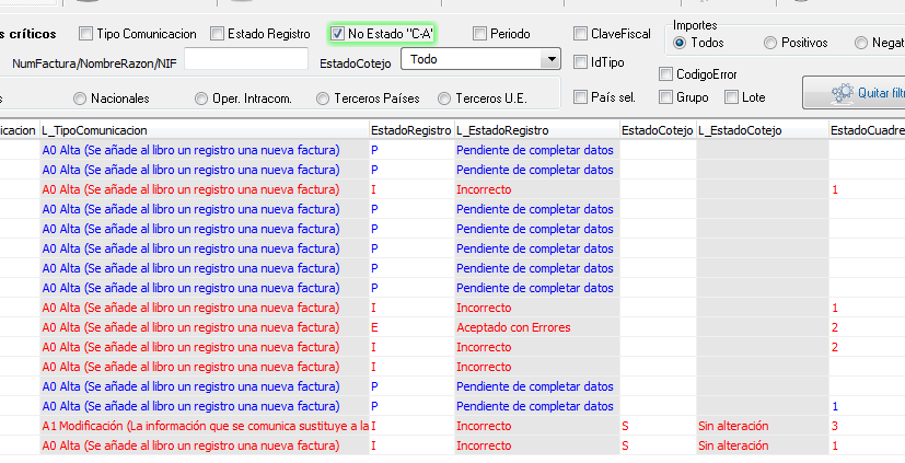 Filtrar errores tras envío a SII