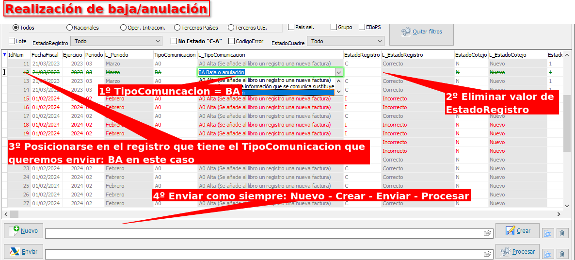 Realizar baja/anulación en el SII