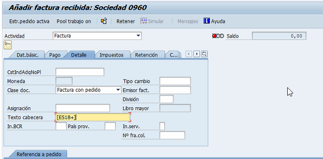 Texto de cabecera en SAP