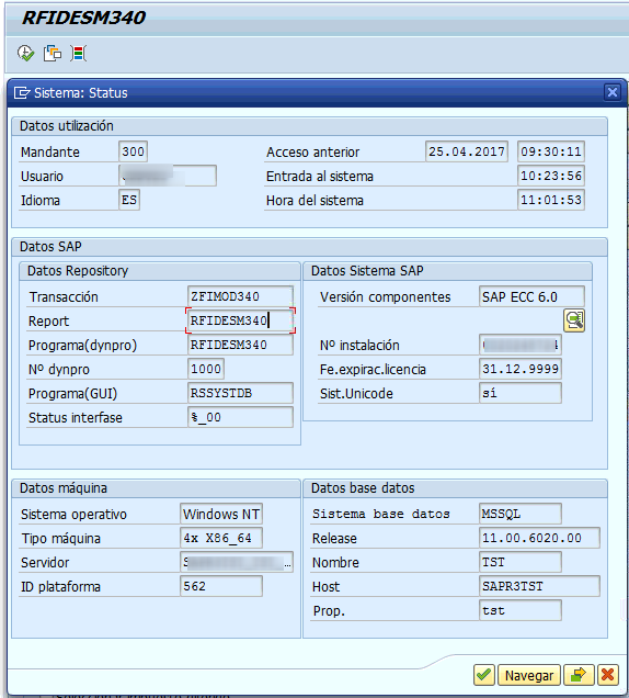 Transacción de report de 340 en SAP para SII
