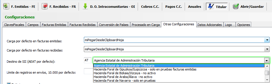 Selección de destino de SII