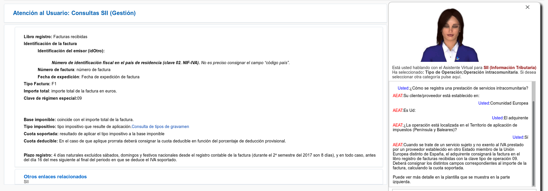 Servicios intracomunitarios recibidos actualizados