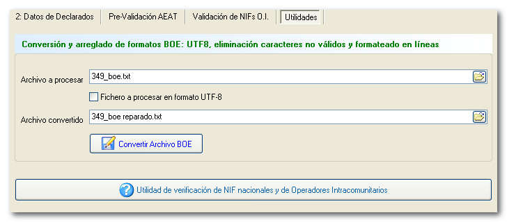 opción convertir ficheros BOE generados en UTF-8 