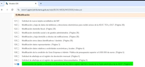 Acogerse al SII de forma voluntaria, casilla 143